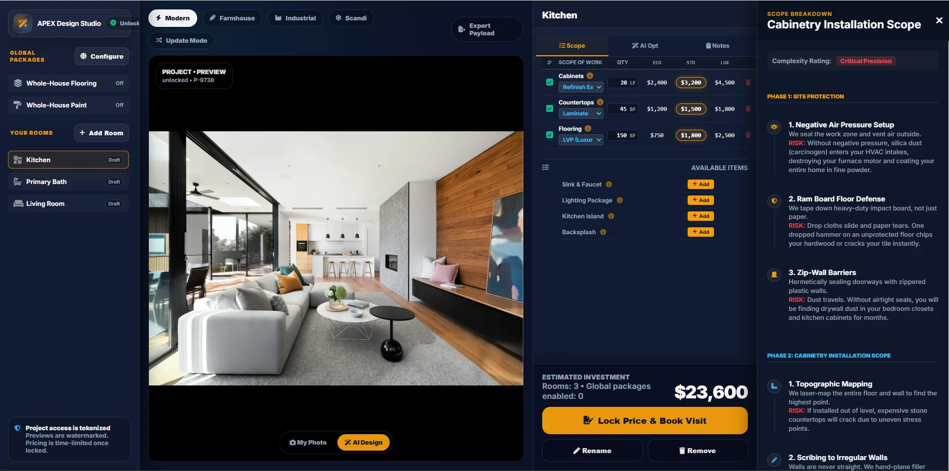 Apex Design Studio — Humphrey-powered widget for contractor websites that scopes the job, renders before/after photos, and collects deposits while you sleep