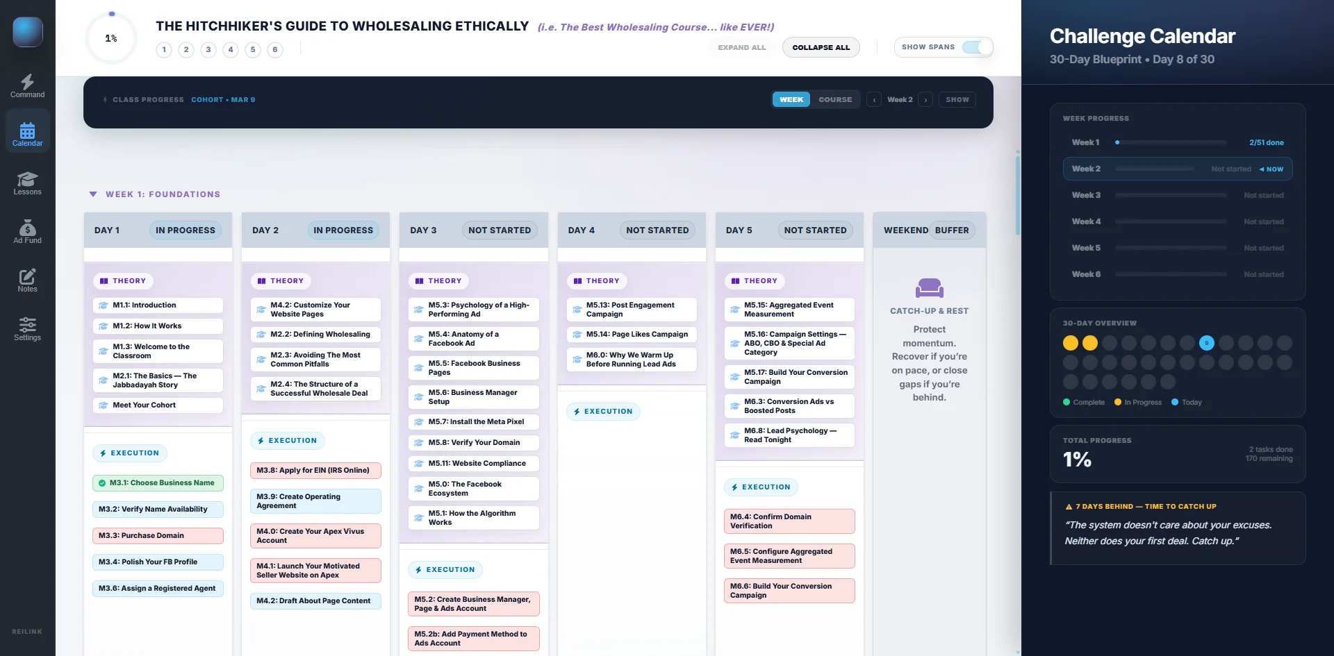 The day-by-day wholesaling course calendar