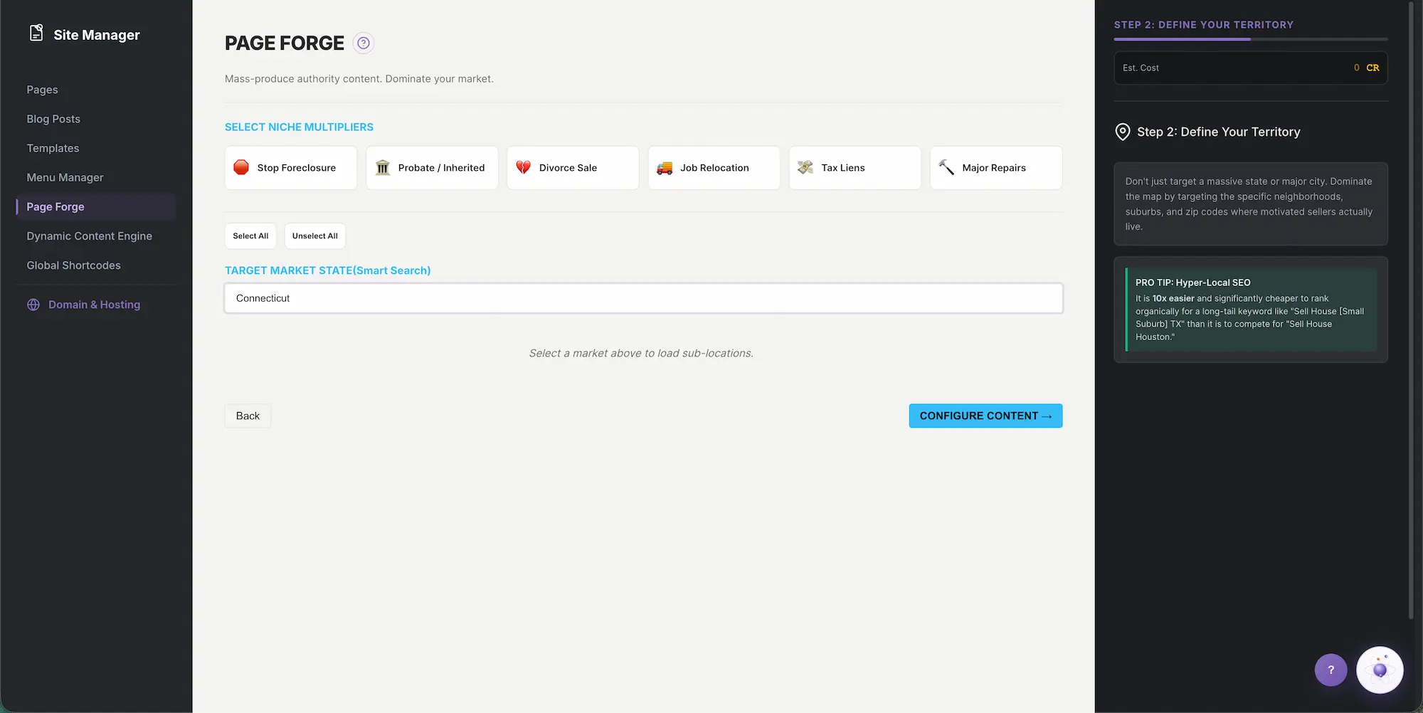 PageForge: mass-produce local SEO authority pages by seller-type niche and target market